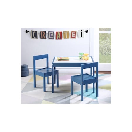 Olive & Opie Gibson 3 Piece Dry Erase Kids Table & Chair Set, Dark Blue 30321-DBL